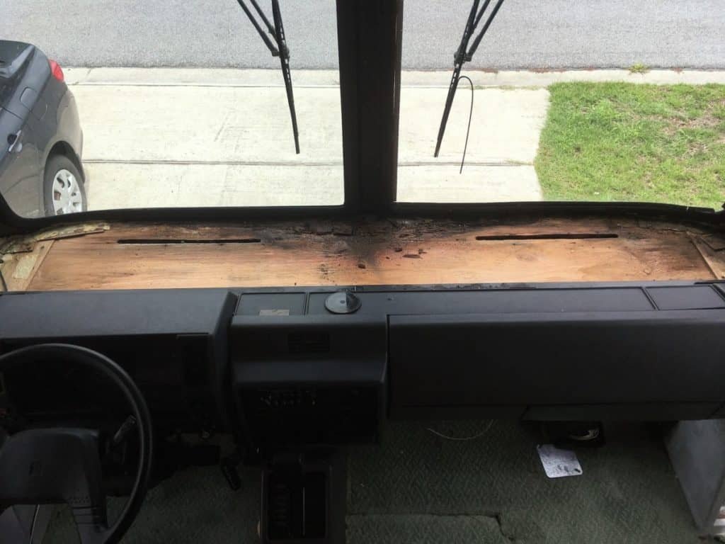 Damaged RV Dash due to windshield leak