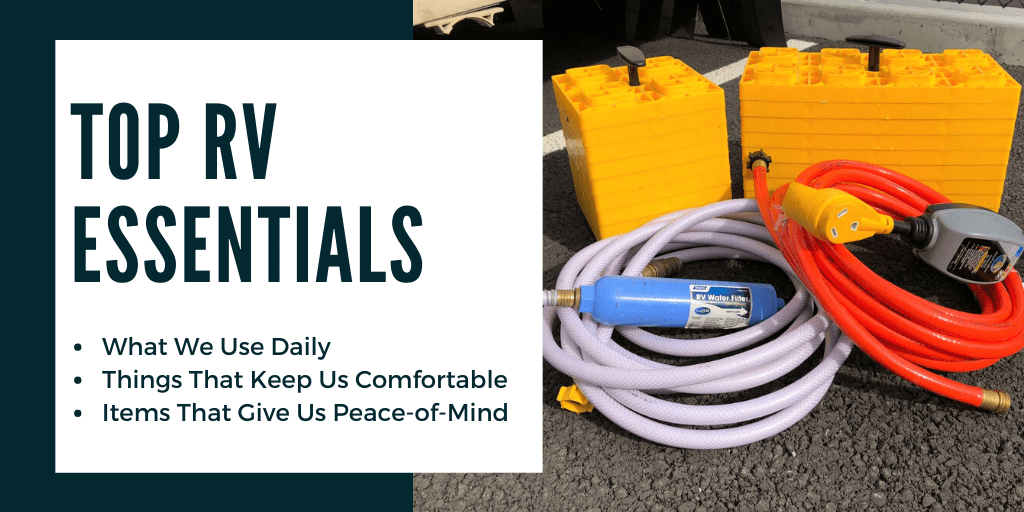 rv essentials, leveling blocks, water hose